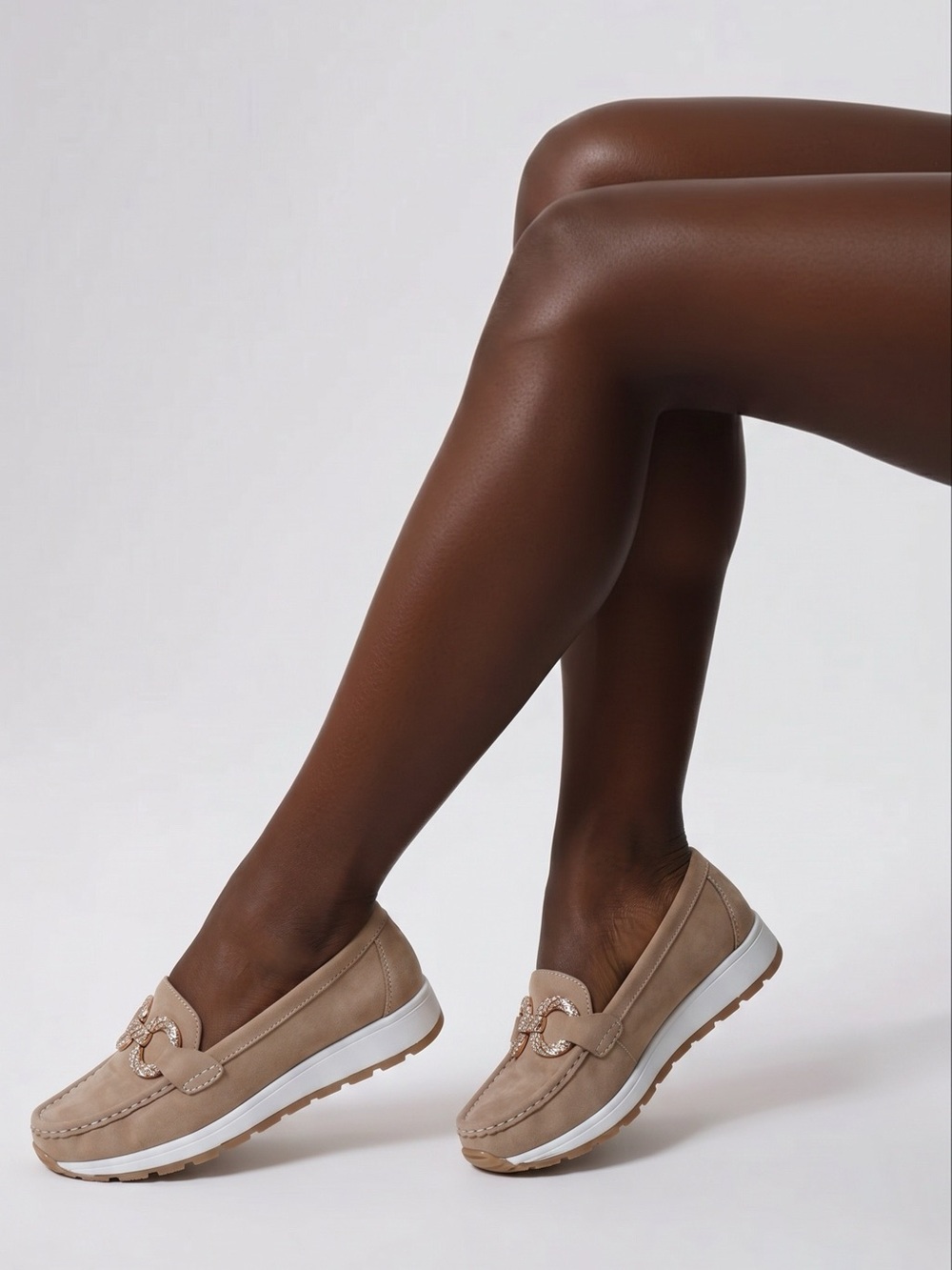 Elegant Tan Loafers with Gold Accent